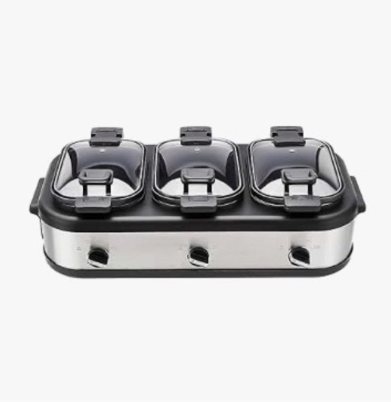 Amazon Basics Stainless Steel 3 x 2.5 Quarts Triple Slow Cooker, Brushed Stainless Steel