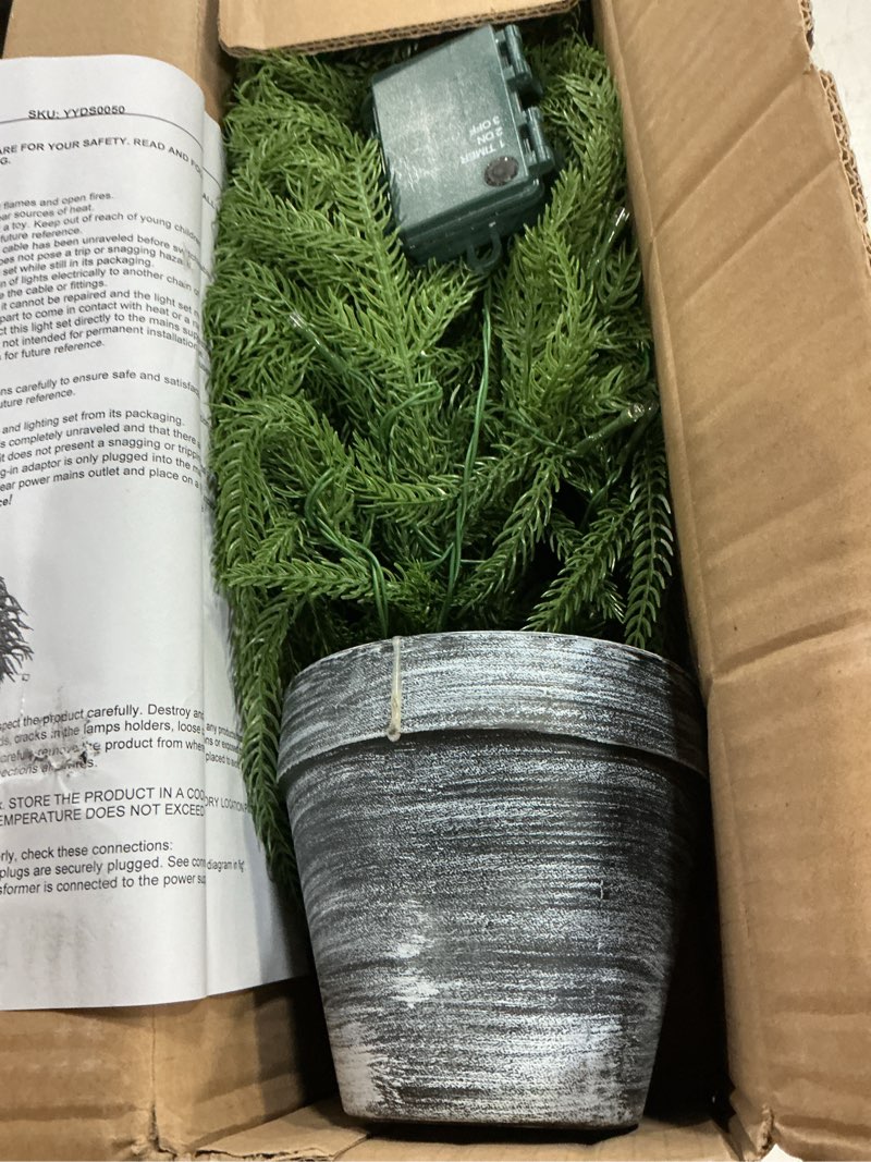 Condition photo showing New/Like New for hiptree 2ft real touch norfolk prelit small christmas tree decorations with 35 led lights, lighted mini slim pencil tree for baby’s first christmas with 36 pe tips, battery-powered 01-2ft