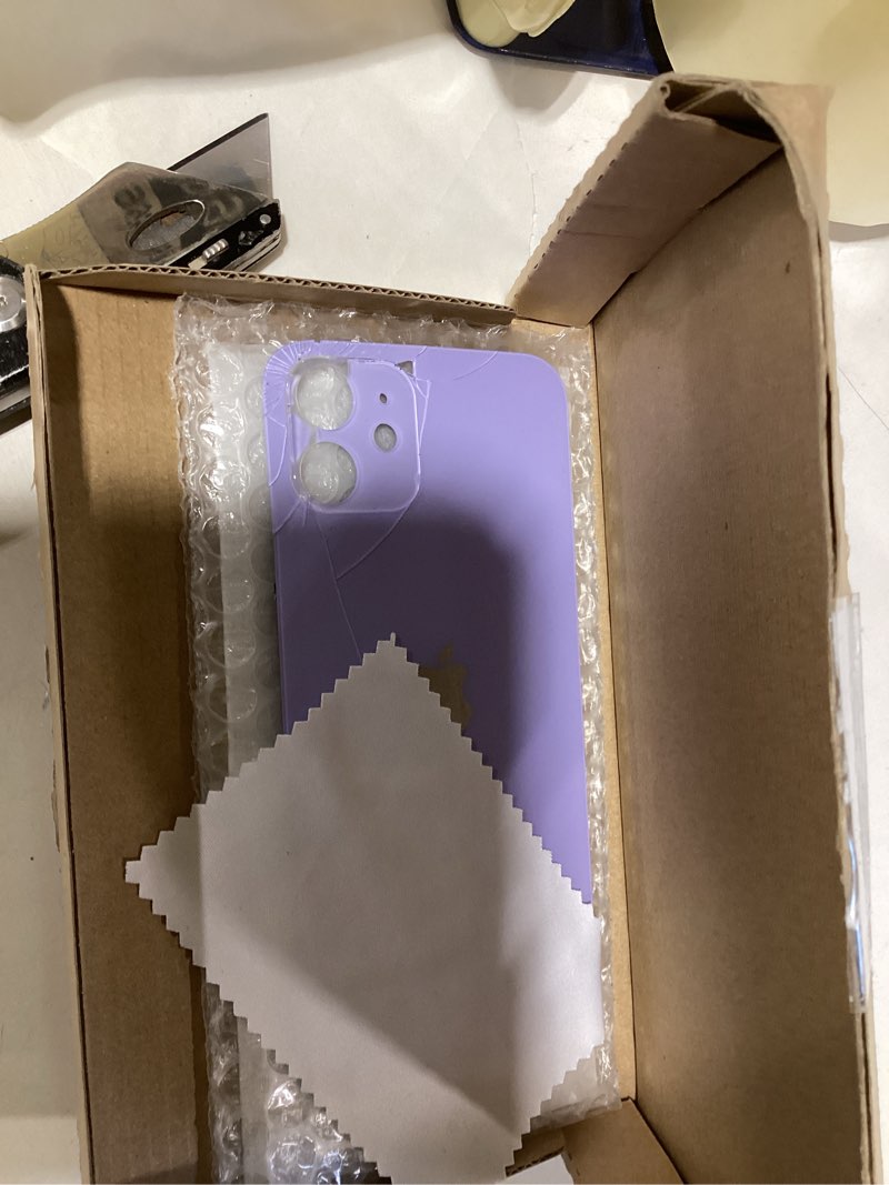 Condition photo showing As Is for oem rear back glass replacement for iphone 12 6.1 inches with reparing toolkit and pre-installed adhesive (purple)