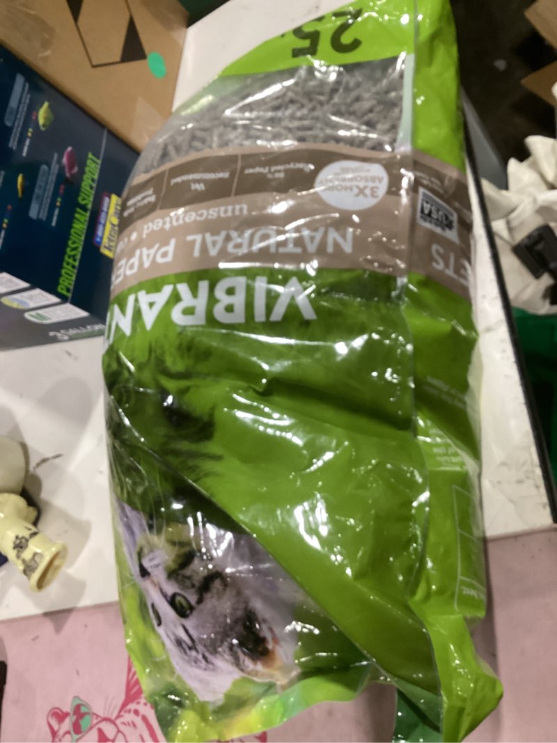 Condition photo showing New/Like New for vibrant life natural paper pellets cat litter, unscented, 25 lb bag