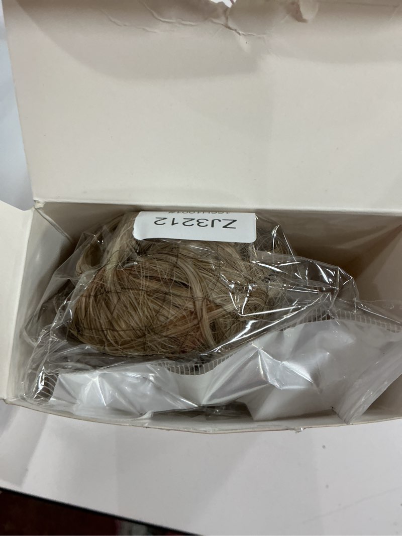 Condition photo showing New/Like New for Clip on Ponytails for Women - 12 Inch Curly Ponytail Extension, Curly Pony Tails Hair Extensions, Synthetic Clip in Ponytail Hair Extensions (Color: Ash Blonde with White Highlights) 12 Inch Ash Blonde with White Highlights