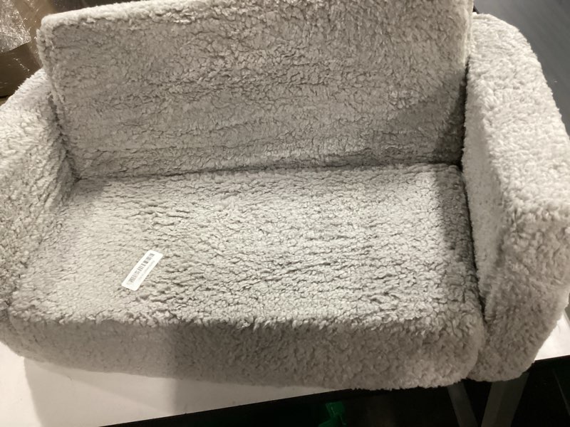 Condition photo showing As Is for Delta Children Cozee Flip-Out Sherpa 2-in-1 Convertible Chair to Lounger for Kids, Grey