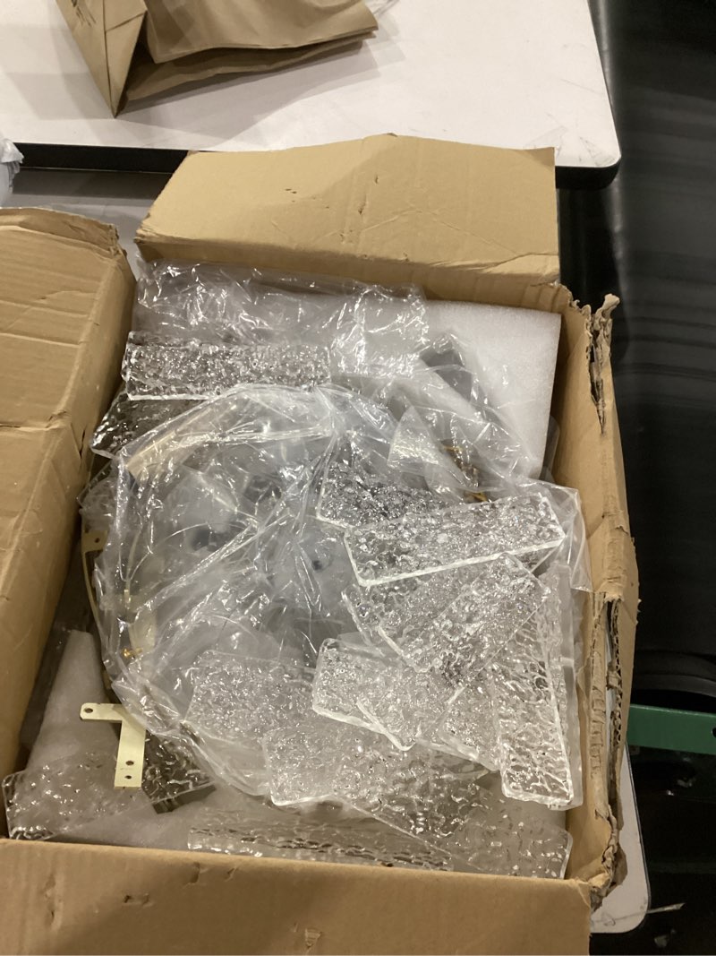 Condition photo showing As Is for may have missing parts***20\" gold fandelier ceiling fan with light,gold crystal chandelier ceiling fans with lights and remote control,mid-century modern caged with 6 speeds for living room bedroom nursery ?gold fandelier