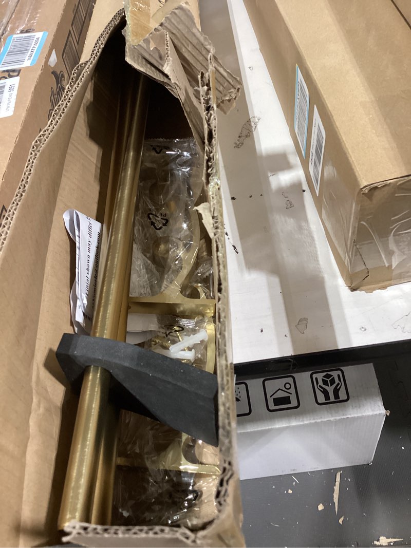 Condition photo showing As Is for similiar product not like stock photo similiargold curtain rod, 1 inch adjustable heavy duty curtain rods for windows 48 to 84 inch, decorative modern window treatment rods, telescopic splicing metal drapery pole, easy installation gold 36''-88'' (1 pack)