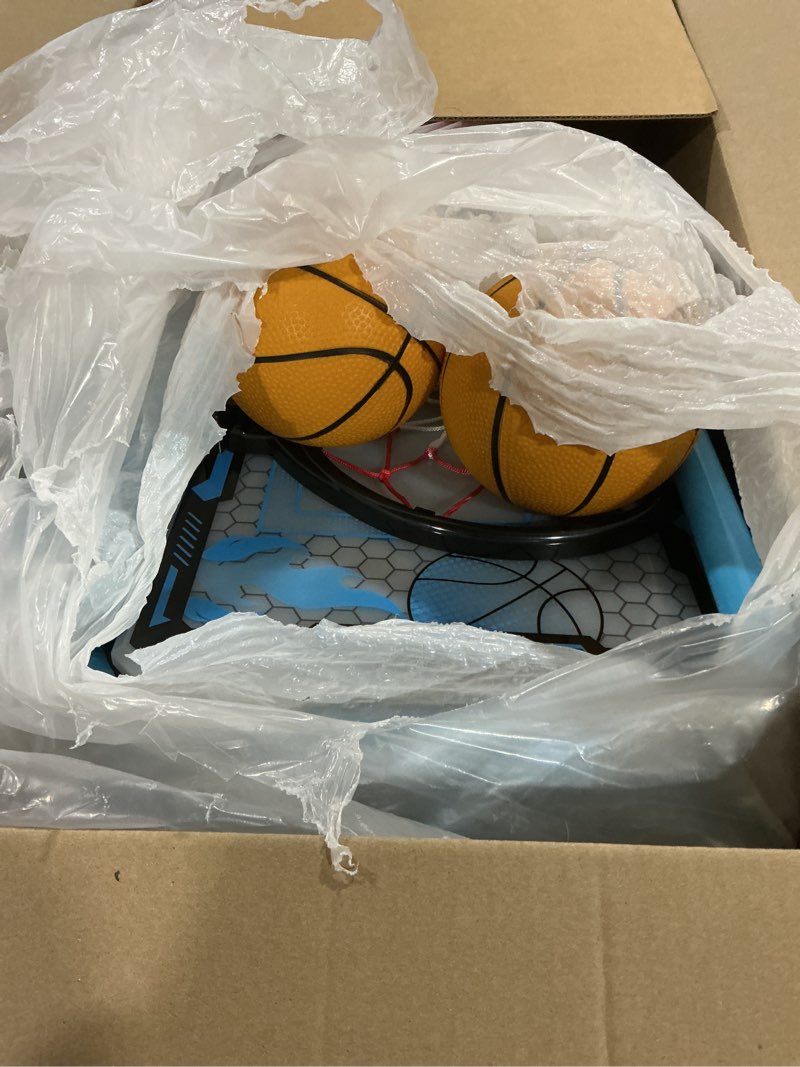 Condition photo showing As Is for 2 in 1 basketball arcade game & soccer goal for kids, adjustable kid basketball hoop with 6 balls an