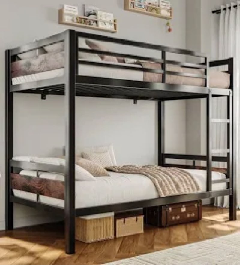 bunk bed twin over twin, heavy duty metal bunkbeds with ladder and full-length guardrail, convertibl