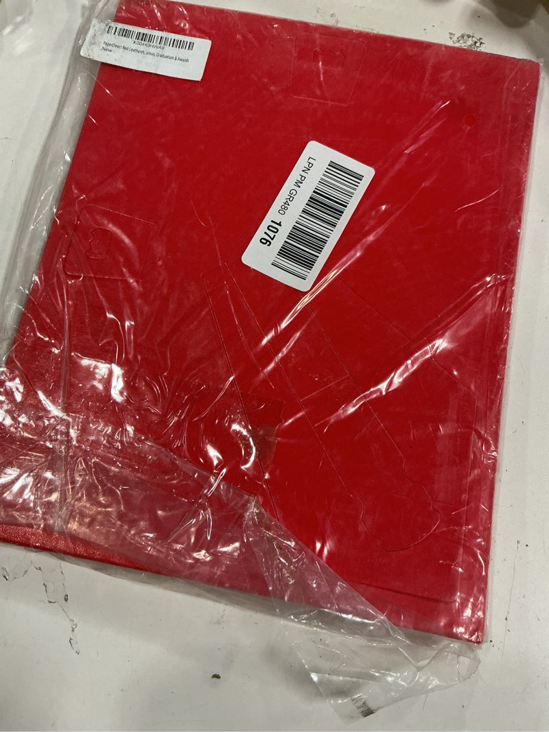 Condition photo showing New/Like New for paperdirect red leatherette award boards with acetate overlay, professional 9" x 11.5" certificate holders for schools, events & celebrations, pack of 3