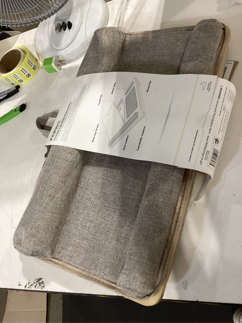 Condition photo showing Good Condition for incipio portable lap desk workstation with cushion base & carry handle, built-in mouse pad, tablet & phone holder slots, adjustable laptop stand for bed, couch & office use-oak