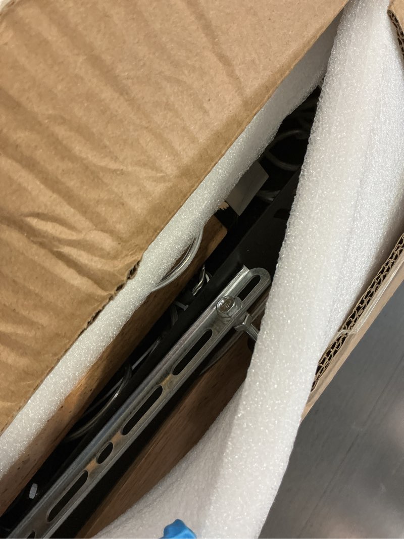 Condition photo showing Good Condition for 7-Light Modern Wood Linear Pendant Light with G4 Led Lamp Beads, Wood and Matte Black Metal LED Chandelier 60in Height Adjustable Kitchen Island Light fixtures for Dining Table Bedroom Living Room