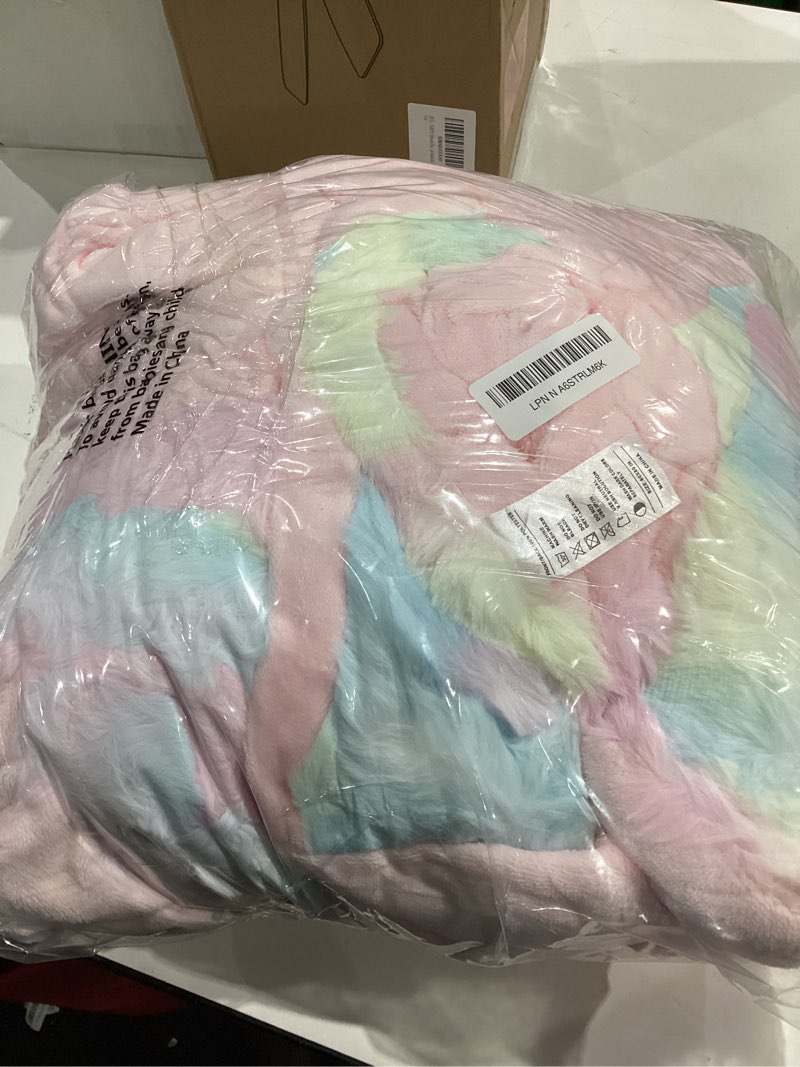 Condition photo showing Good Condition for Smoofy Faux Fur Throw Blanket for Couch – Rainbow Fluffy Cozy Rabbit Fleece, Plush Soft Bubble Blanket for Sofa & Bed, for Mom, Warm Fuzzy Home Room Decor Throw 60" x 80" Rainbow Twin(60" x 80")