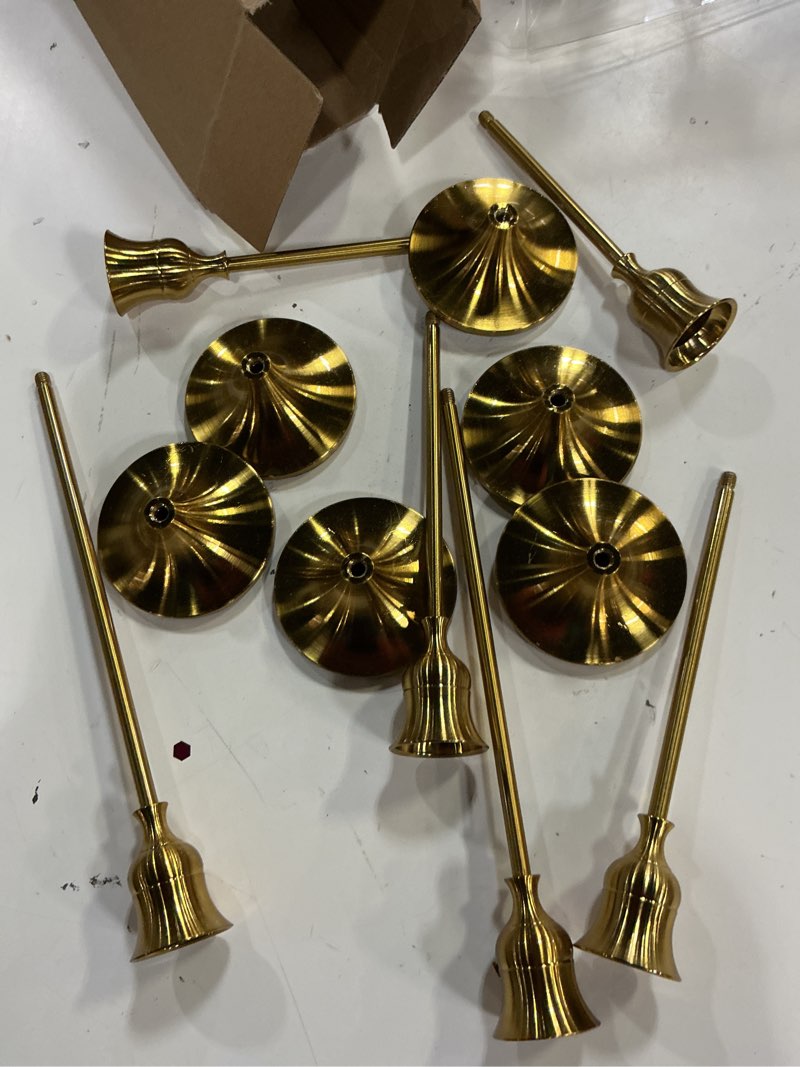 Condition photo showing Good Condition for 2 sets(6 pcs) brass gold metal taper candle holders candlestick holders, vintage modern decorative centerpiece candlestick holders for table mantel wedding housewarming gift gold 2 sets (6 pcs)