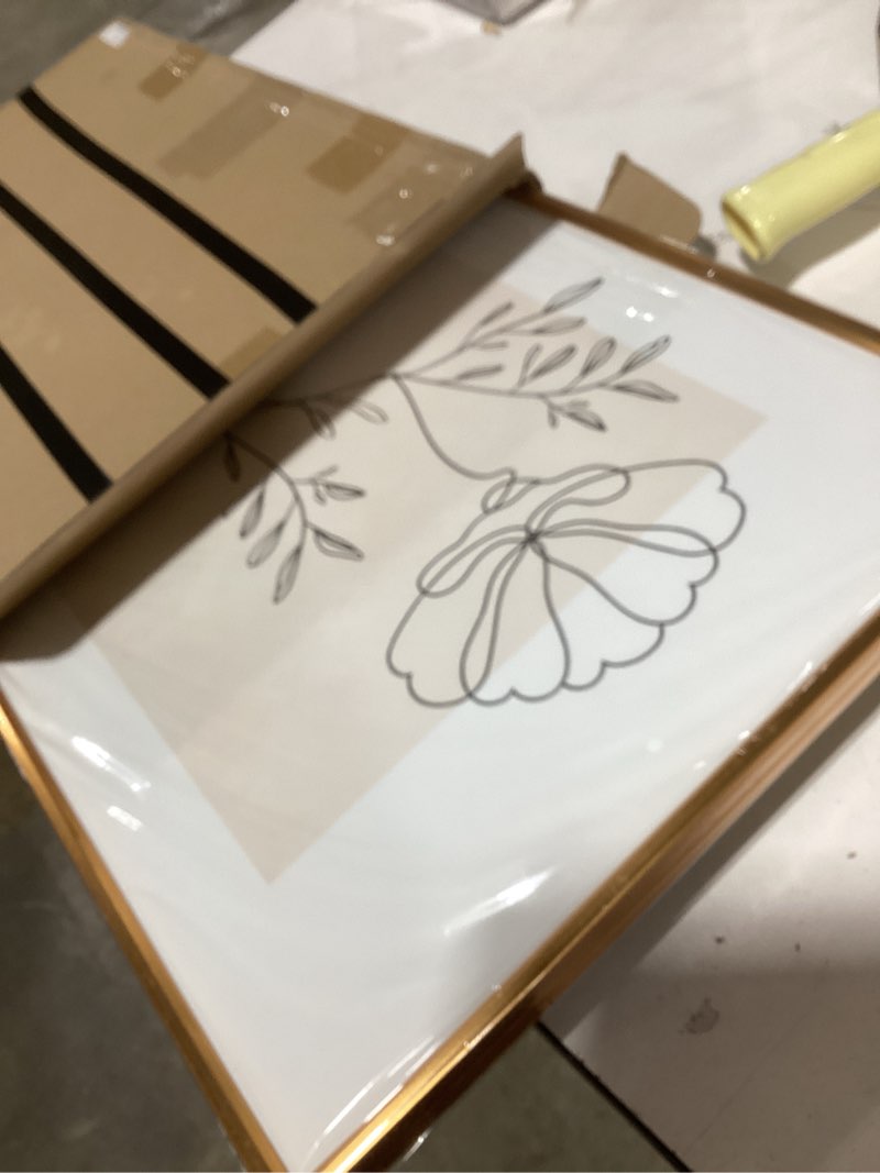 Condition photo showing Good Condition for CHDITB Floral Line Framed Canvas Wall Art Set, Minimalist Flower Wall Decor, Neutral Beige Plants Wall Painting, Abstract Botanical Leaf Stripe Art Print for Living Room, Bedroom, Office - 16"x24"x3 Flower 16"L x 24"W