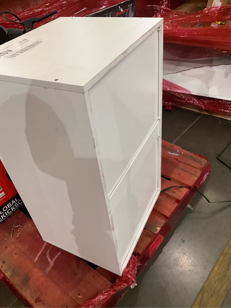 Condition photo showing As Is for white knobless dresser. 