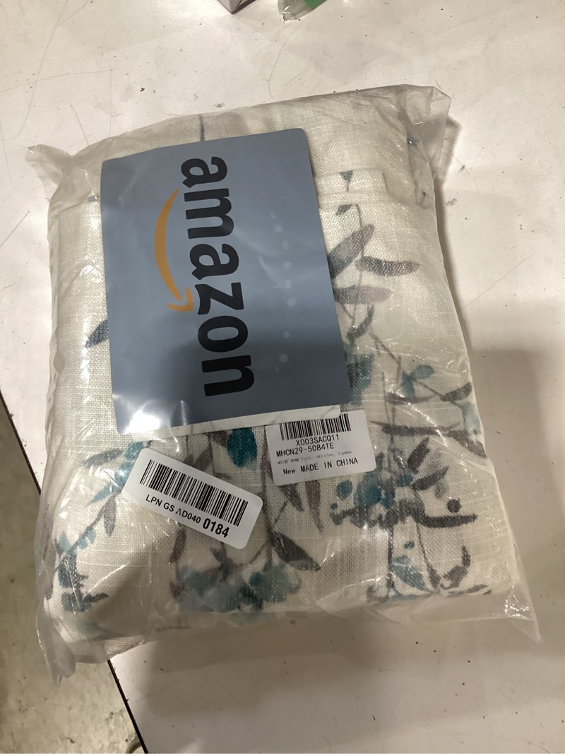 Condition photo showing Good Condition for mysky home linen sheer curtains 84 inches long for living room window curtains light filtering privacy protect farmhouse style decorative texture soft touch for dining room/cafe, teal, 2 pcs 50"w x 84"l (pack of 2) floral/teal