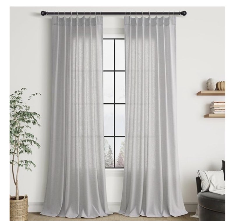 Randall Cream White Pinch Pleated Curtains 90 Inch Long, Linen Textured 100% Blackout Drapes with Ba