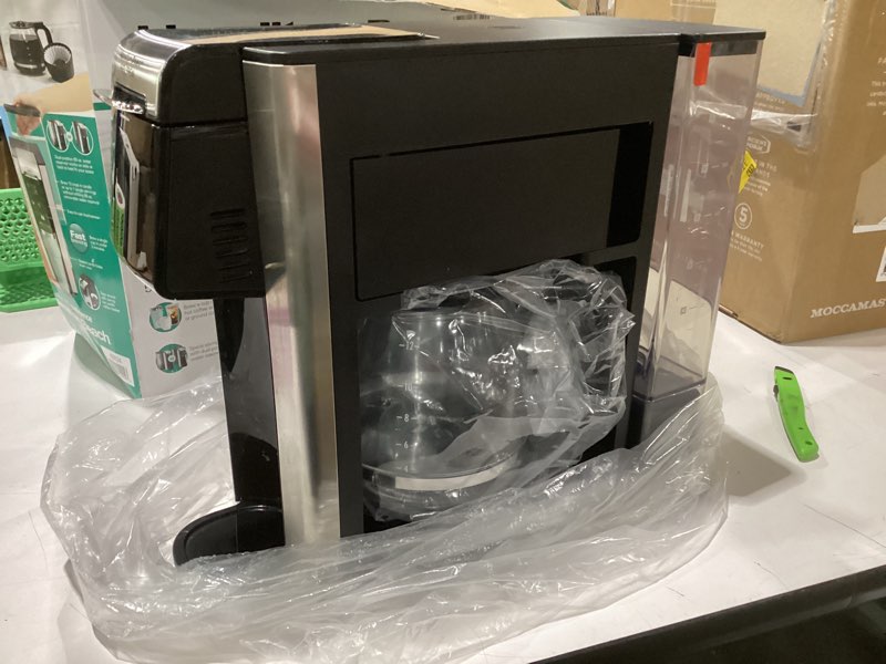 Condition photo showing As Is for missing accessories hamilton beach flexbrew advanced 5-in-1 programmable 12 cup drip and single serve hot & iced coffee maker with movable 60 oz. water reservoir, use pod packs and grounds, fast brewing, black (49924)