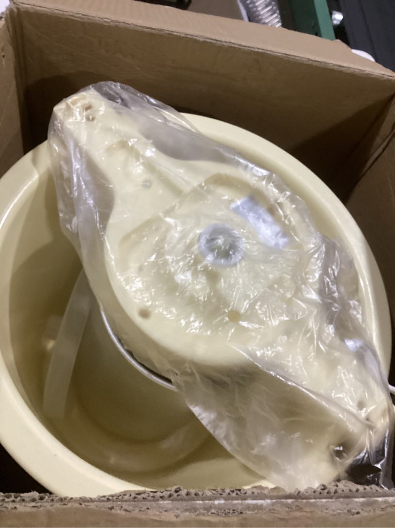 Condition photo showing As Is for (incomplete) nostalgia electric ice cream maker with 4 qt capacity- old fashioned ice cream machine makes frozen yogurt or gelato in minutes- vintage wooden style ice cream maker with aluminum canister- light wood 4 qt light wood