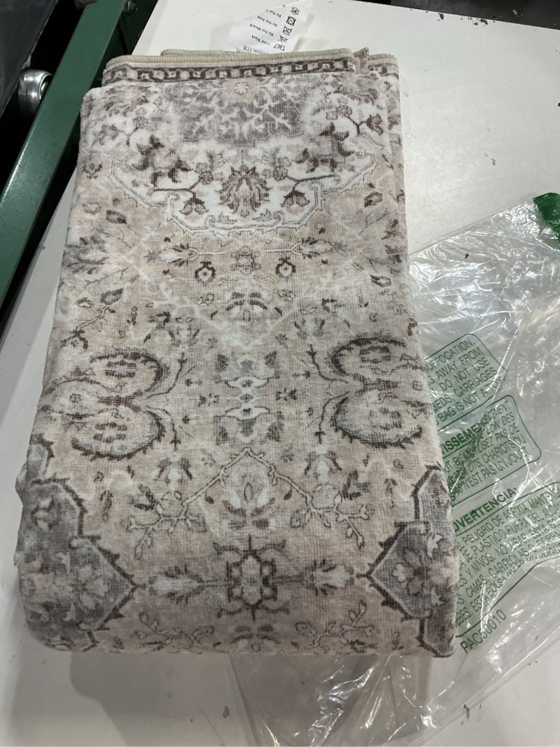 Condition photo showing Good Condition for washable hallway runner rugs 2x6: soft ultra thin low pile carpet machine washable indoor lightweight rug runner anti slip backing rugs for living room bedroom kitchen 2'x6' beige