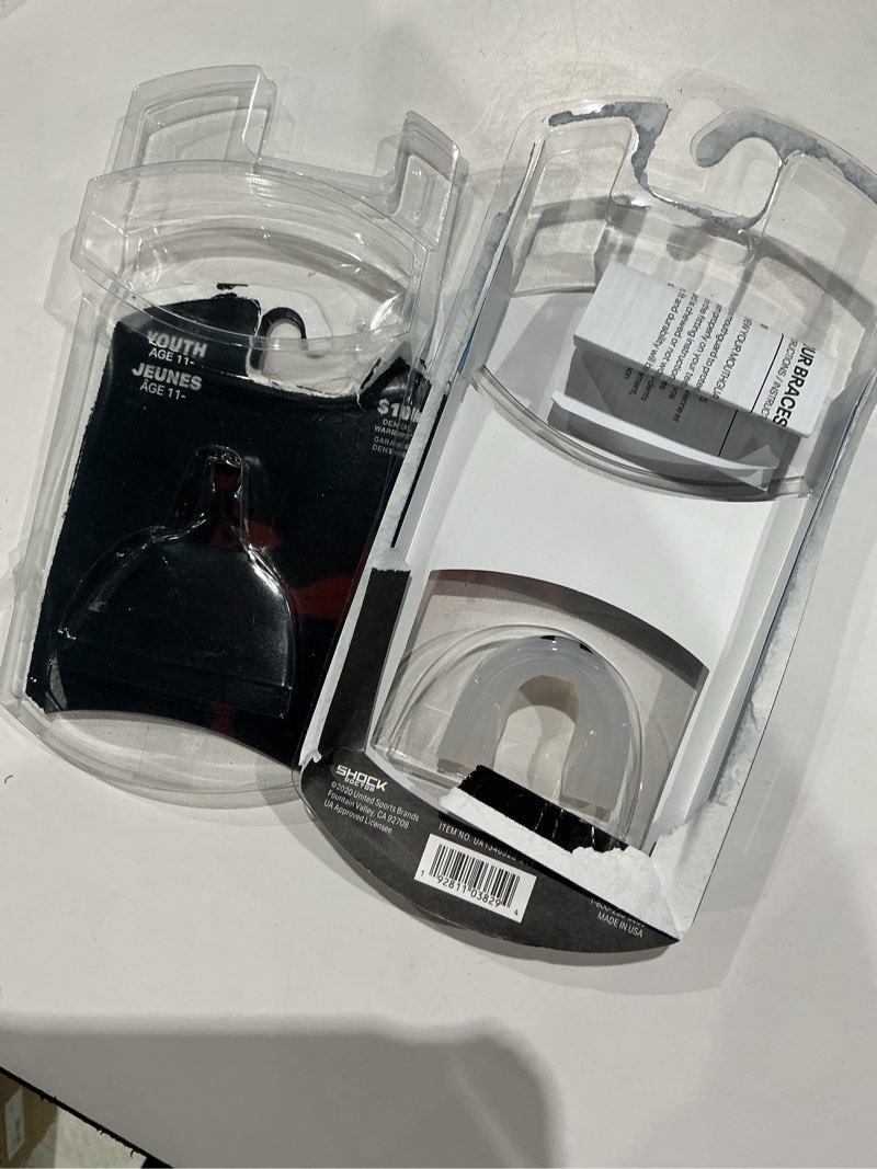 Condition photo showing As Is for mouth guard for braces, sports mouthguard for football, lacrosse, hockey, basketball, strapless, youth & adult