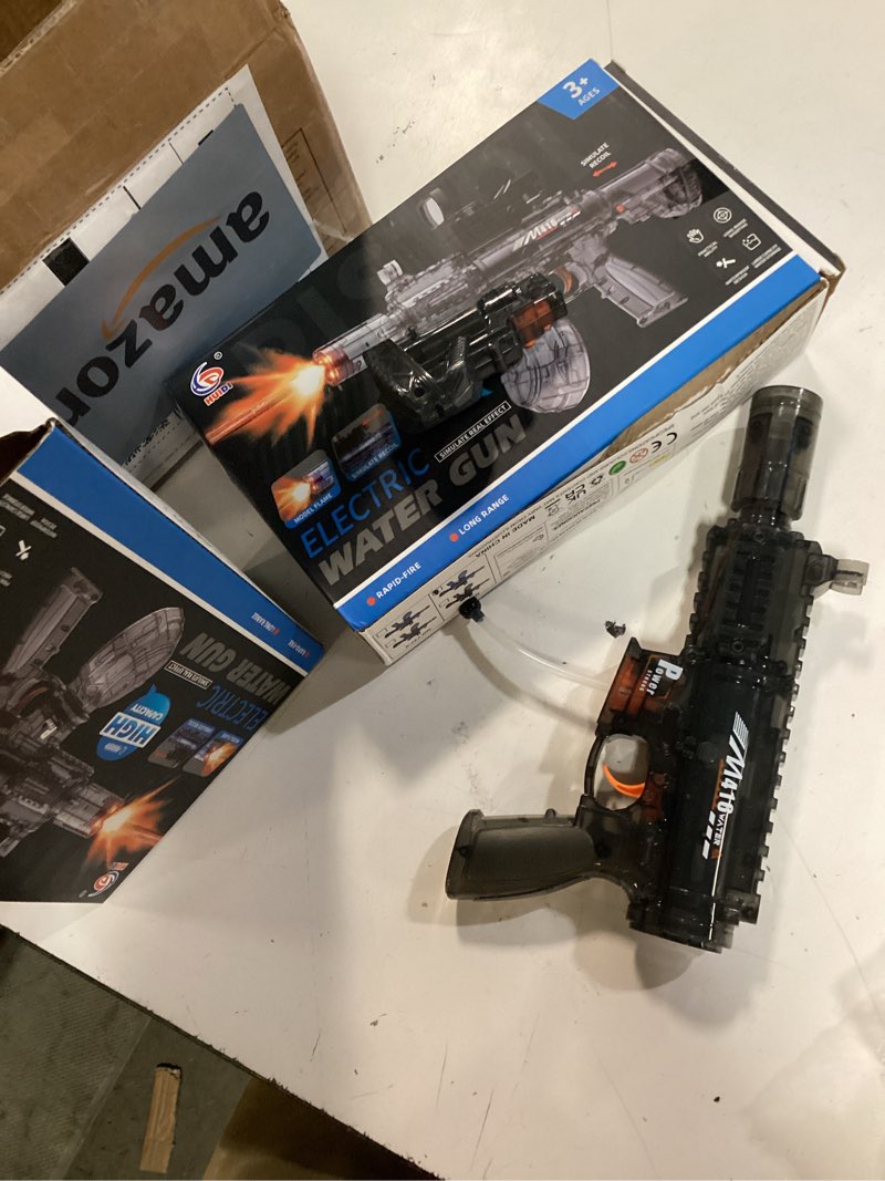 Condition photo showing As Is for 2 pack water gun for kids, squirt guns for kids with led light & 25 ft shooting range, large capacity no leak water gun, summer swimming pool beach outdoor water fighting parties toys 2 pack m416 water gun