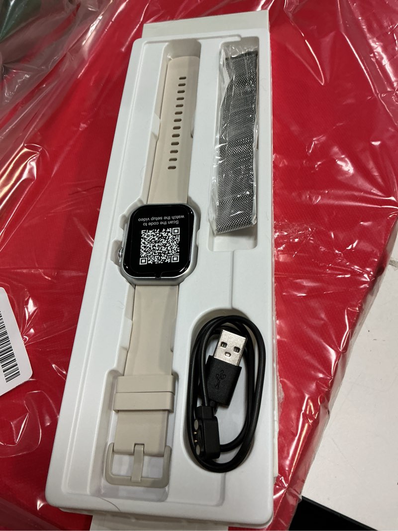 Condition photo showing Good Condition for 1.83" HD Smart Watch, 30 Days Battery Life, Sleep/Heart Rate/SpO2/Blood Pressure Monitor, Calls/Messages/Notifications, 5ATM 110+ Sports Modes Fitness Tracker Watch, for Women & Men/ Android & iPhone Silver-Beige