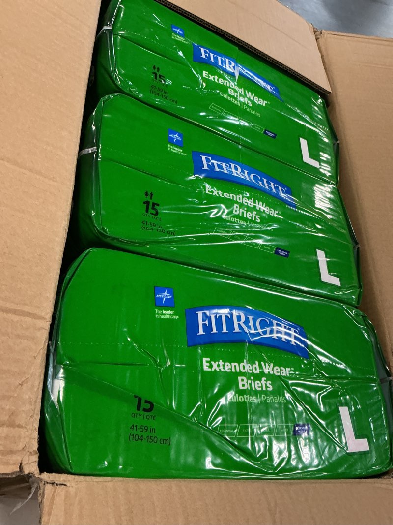 Condition photo showing New/Like New for extended wear overnight adult briefs with tabs, maximum absorbency adult diapers, large (60 count)