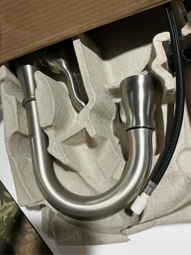 Condition photo showing As Is for Delta Leland Touchless Bar Faucet with Touch Technology, Brushed Nickel Prep Sink Faucet with Pull Down Sprayer, Single Hole, SpotShield Stainless 9678TL-SP-DST