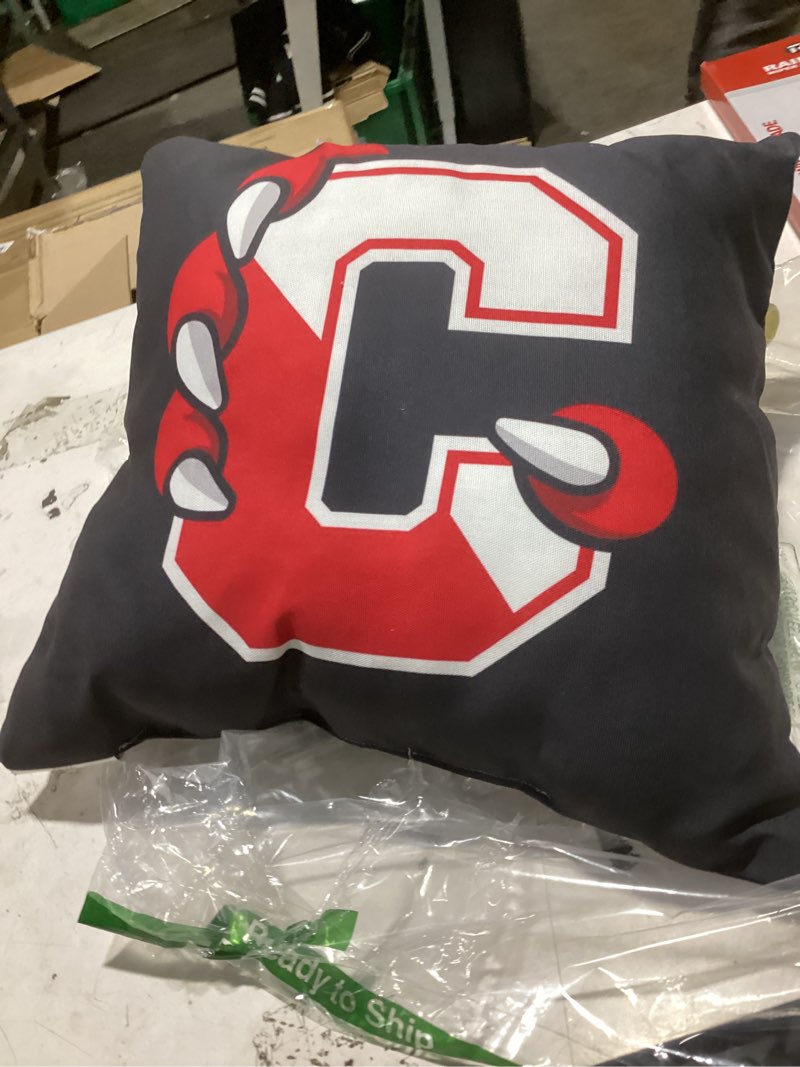 Condition photo showing As Is for suny cortland red dragons c claw logo throw pillow 18x18