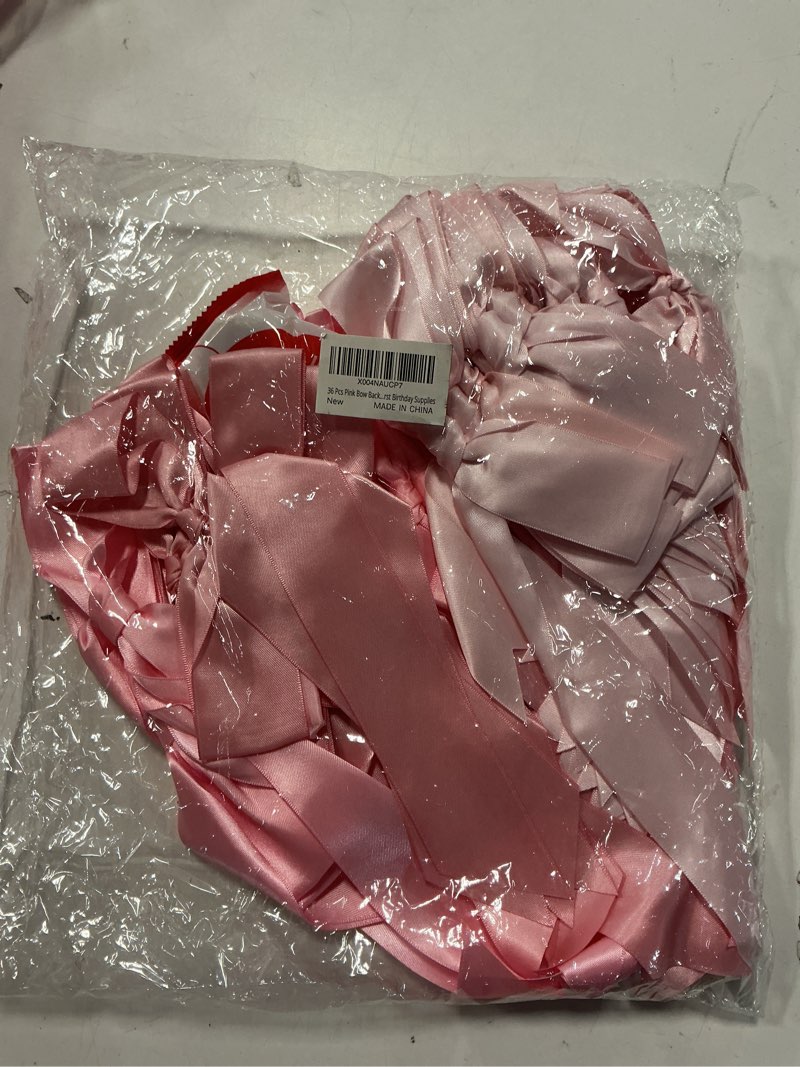 Condition photo showing New/Like New for 36 Pcs Pink Bow Backdrop for Birthday Satin Ribbon Bow Wall Décor for Pink Bow Party Favors Bow Baby Shower Decorations Girls First Birthday Supplies