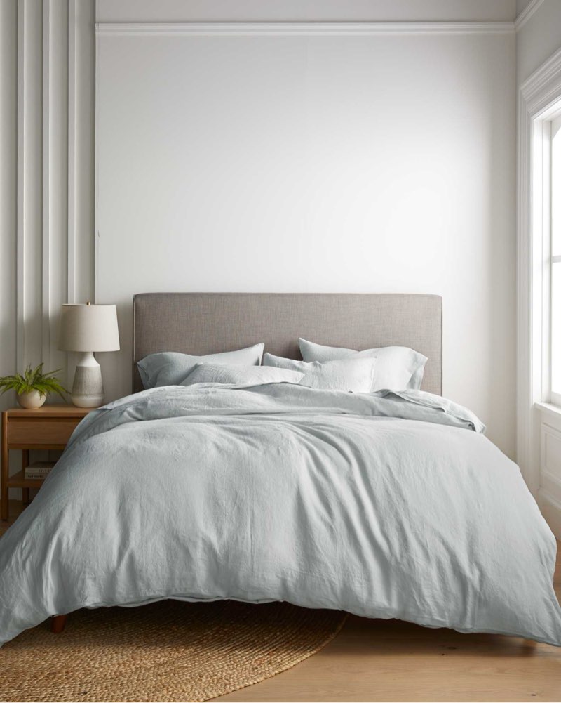 quince, european linen duvet cover king set of 3 ,color mist