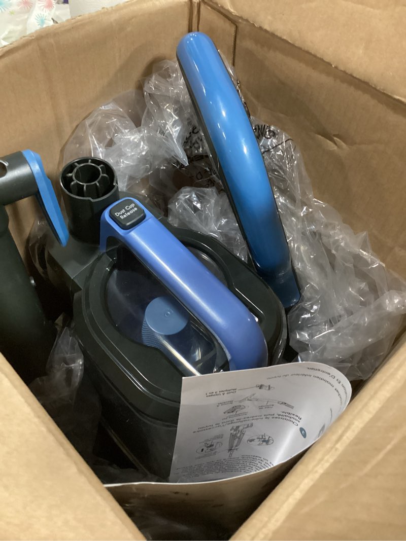 Condition photo showing As Is for Kenmore DU1040 Bagless Upright Vacuum Lightweight Cleaner with 4 Height Adjustment, Swivel Steering Design, 2 Cleaning Tools for Carpet and Hard Floor, Blue