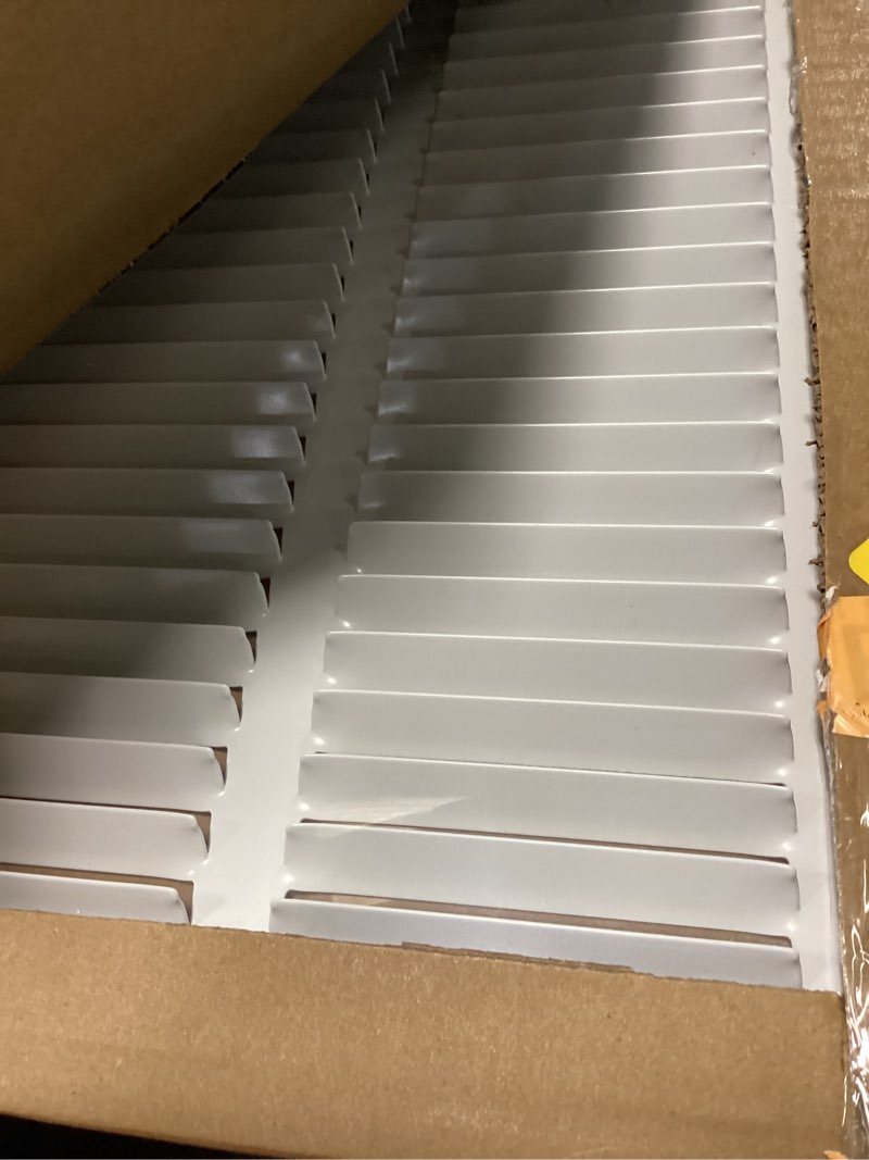 Condition photo showing Good Condition for fits 16x25 duct opening | steel return air grille by handua | vent cover grill for sidewall and ceiling | white | hvac cold air intake grille | outer dimensions: 17.75"w x 26.75" 1 16"w x 25"h [duct opening]