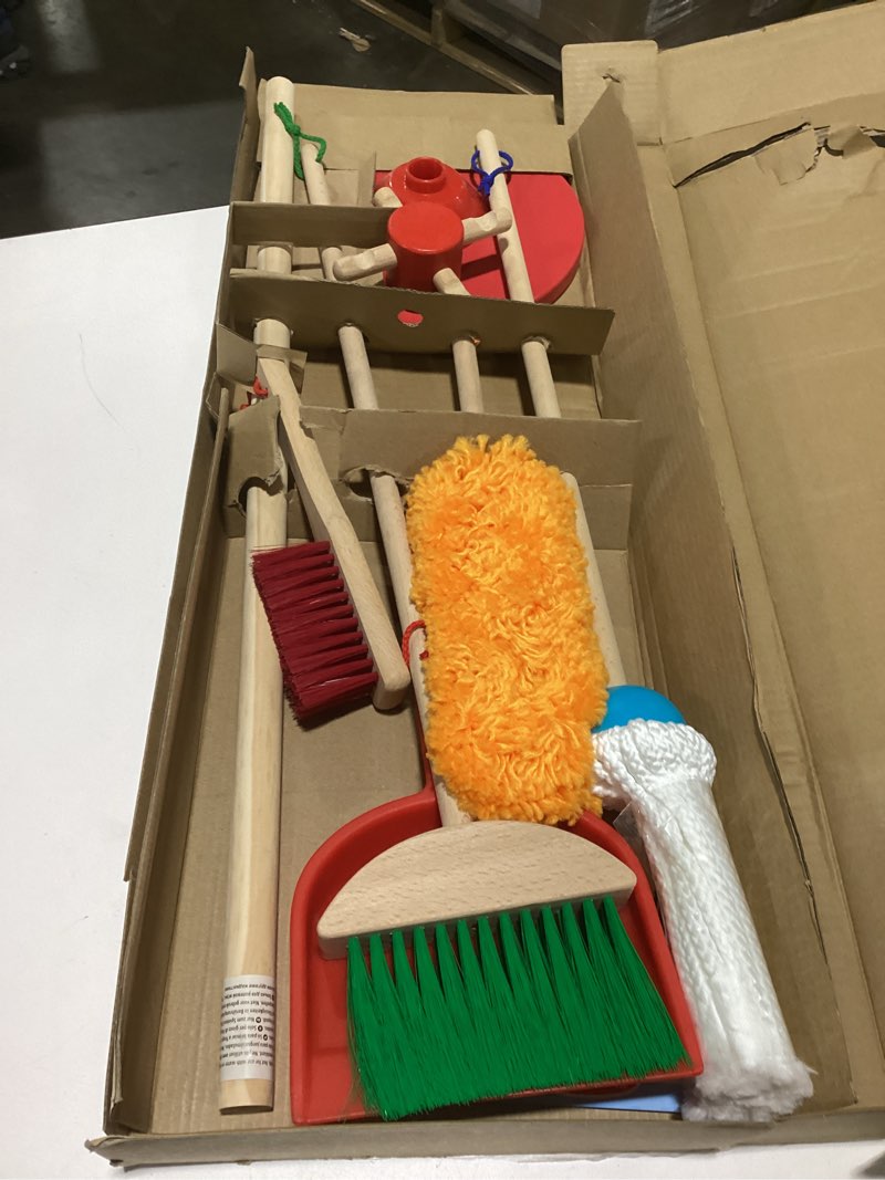 Condition photo showing Good Condition for Melissa & Doug Dust Sweep Mop 6-Piece Pretend Play Set, Toddler Toy Cleaning, Pretend Play Home Cleaning, Kids Broom and Mop Set for Ages 3+