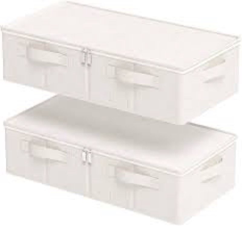 ENUMAIL Underbed Storage Box Organizer, Foldable Under Bed Clothes Bags Container, Flat Bins with Li