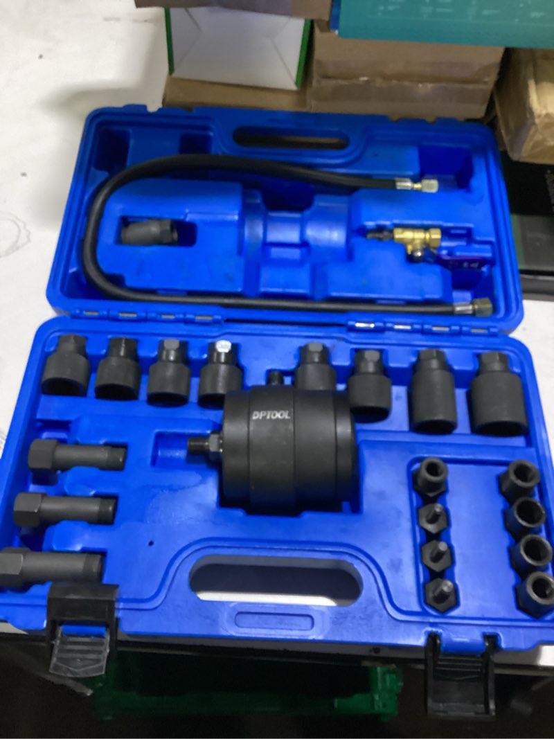 Condition photo showing New/Like New for universal pneumatic diesel fuel injector puller tool kit injector remover extractor with impact air tool compatible with benz for bosch for siemens etc diesel engine 23pcs kit