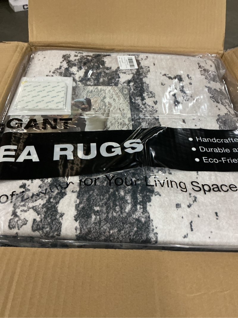 Condition photo showing New/Like New for Area Rugs for Living Room: 9x12 Abstract Washable Rug Modern Neutral Large Soft Stain Resistant Non-Slip Backing Machine Table for Bedroom Dining Room Indoor Home Office Carpet - Black Grey Black Grey 9' x 12' (Rectangular)