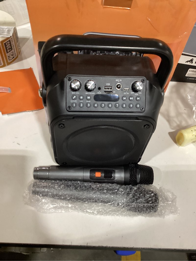 Condition photo showing Good Condition for karaoke machine, portable bluetooth speaker with 2 wireless microphones for adults & kids with lights, karaoke microphone with pa system supports usb/tf/rec/fm/aux for home party home system packages 2 mics