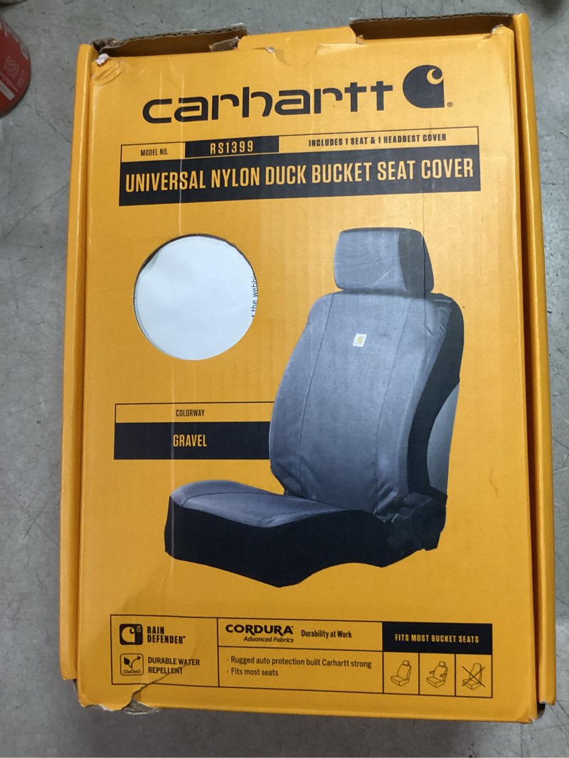 Condition photo showing New/Like New for Carhartt Universal Nylon Duck Canvas Fitted Bucket Seat Cover, Durable Seat Protection with Rain Defender, Single, Gravel Gravel One Size