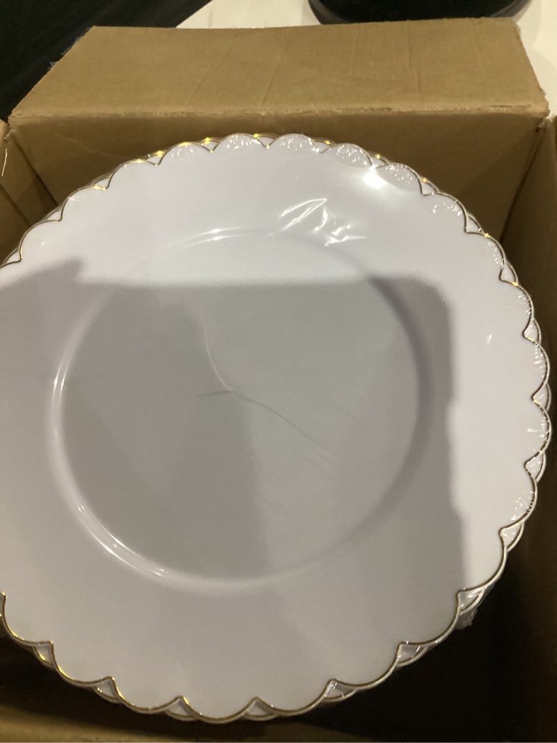 Condition photo showing Good Condition for SUT 72 Pcs White Plates Disposable, White Plastic Plates With Gold Trim, 10.25 Inch Gold Dinner Plates, Fancy Plastic Plates, Plates Disposable Heavy Duty for Parties, Banquets White Gold 10.25 Inch