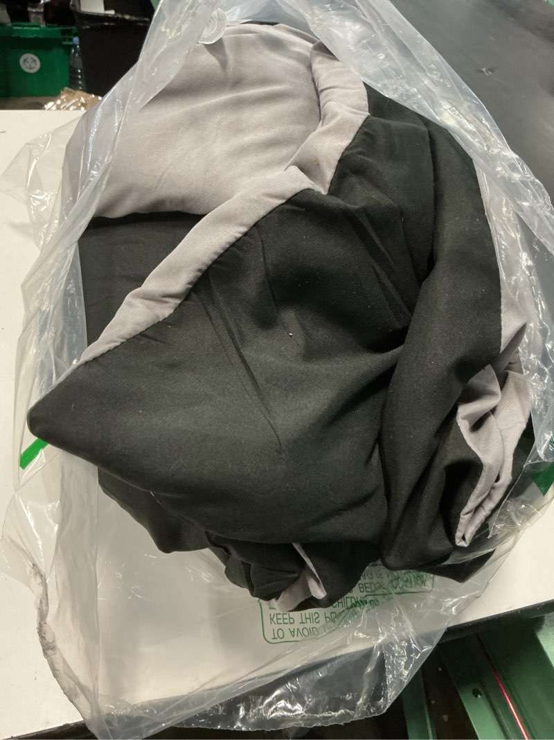 Condition photo showing As Is for amazon basics comforter blanket, reversible, lightweight microfiber, machine washable, all season, full/queen, black/grey full/queen black / grey