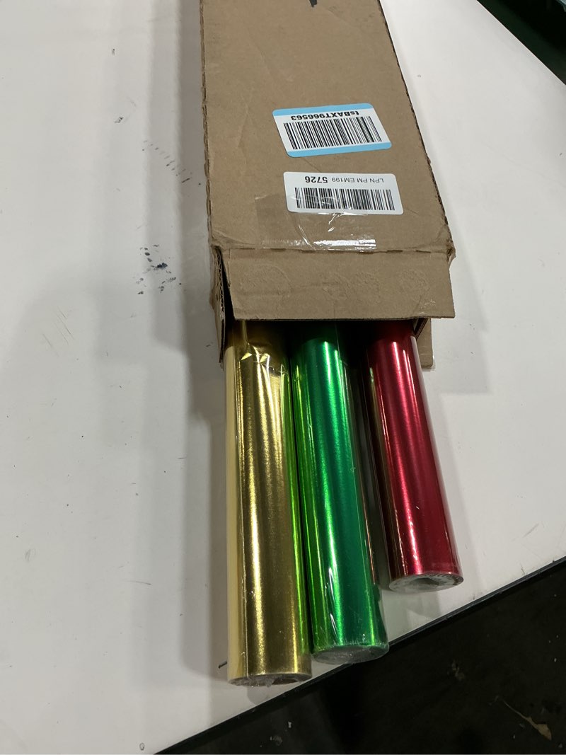 Condition photo showing As Is for Hallmark Christmas Wrapping Paper Rolls - Solid Red, Green, Gold Metallic Foil Gift Wrap Paper (Set of 3 Rolls: 60 sq. ft. ttl.) for Holiday Parties, Hanukkah, Winter Weddings Metallic Red, Green, Gold