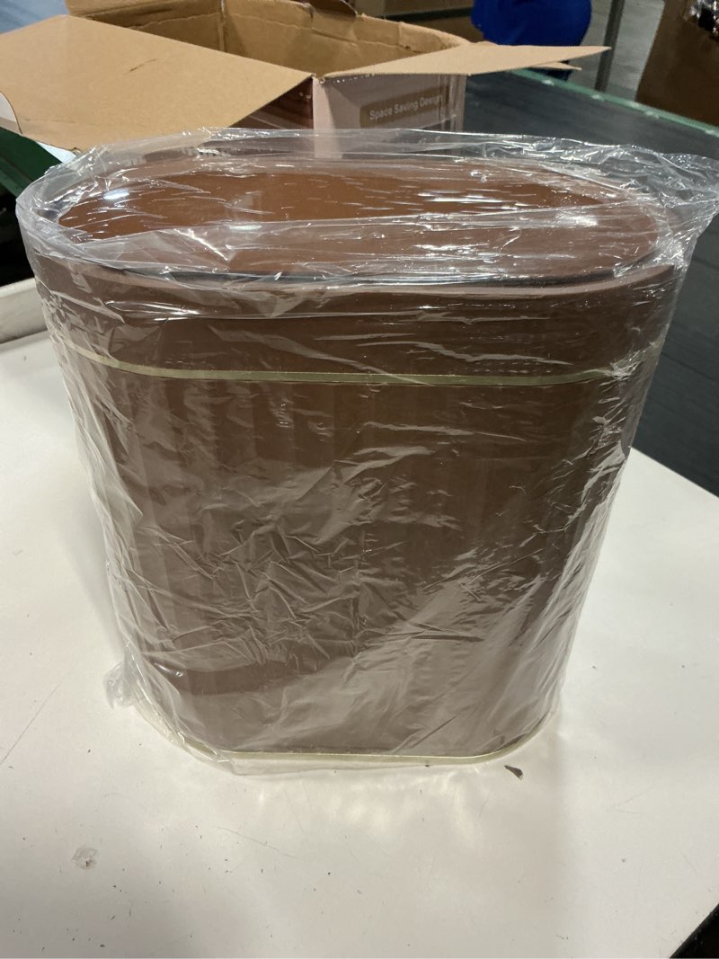 Condition photo showing Good Condition for elpheco bathroom motion sensor trash can, 2 gallon automatic garbage can, slim plastic smart trash can with lid, commercial intelligent trash bin for bedroom, bathroom, office, brown gold
