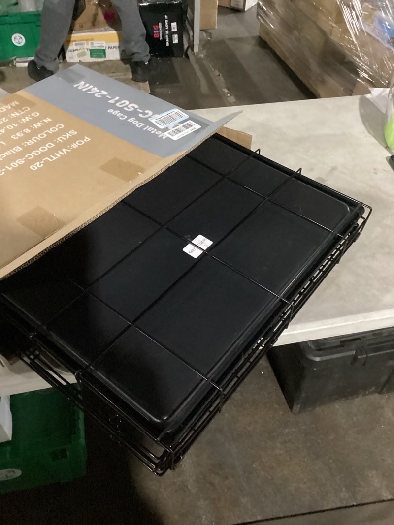 dumos dog crate, 24 inch small single door dog cage with plastic leak-proof pan tray, folding metal 