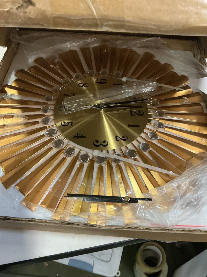 Condition photo showing Good Condition for FLEBLE Wall Clocks for Living Room Decor Small Gold Silent Wall Clock Battery Operated Non-Ticking for Bedroom Kitchen Home Decorative 14 inch Round Metal Crystal Retro Wall Watch Art for Indoor Gold 14 inch