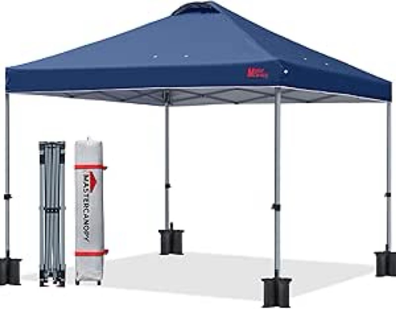mastercanopy durable pop-up canopy tent with roller bag (8x8, navy blue)