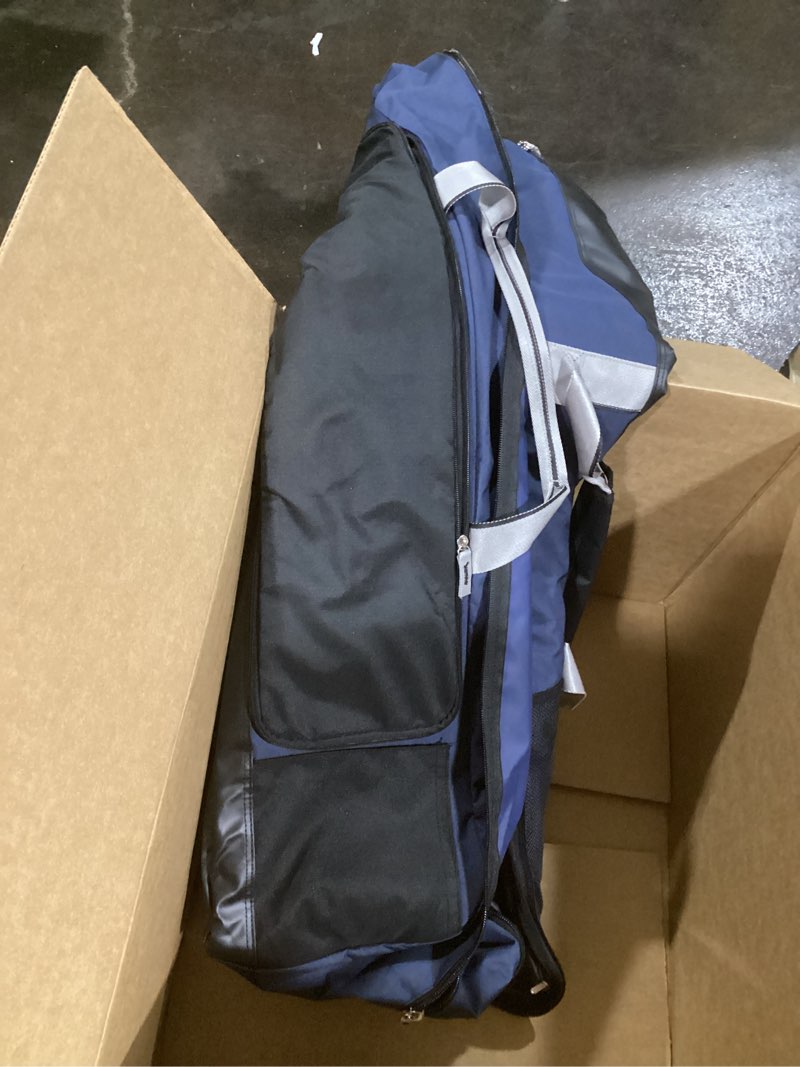 Condition photo showing Good Condition for champion sports lacrosse equipment bag – heavy-duty nylon, stick compartment, waterproof bottom, adjustable strap, 44x15x13in navy