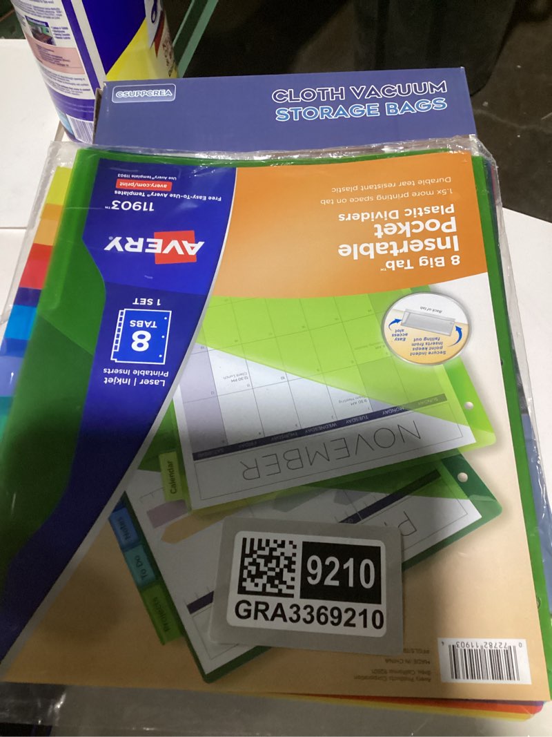 Condition photo showing New/Like New for Avery Dividers for 3 Ring Binders, 8 Tab Binder Dividers, Plastic Binder Dividers with Pockets, Insertable Big Tabs, Multicolor, Works with Sheet Protectors, 1 Set (11903)