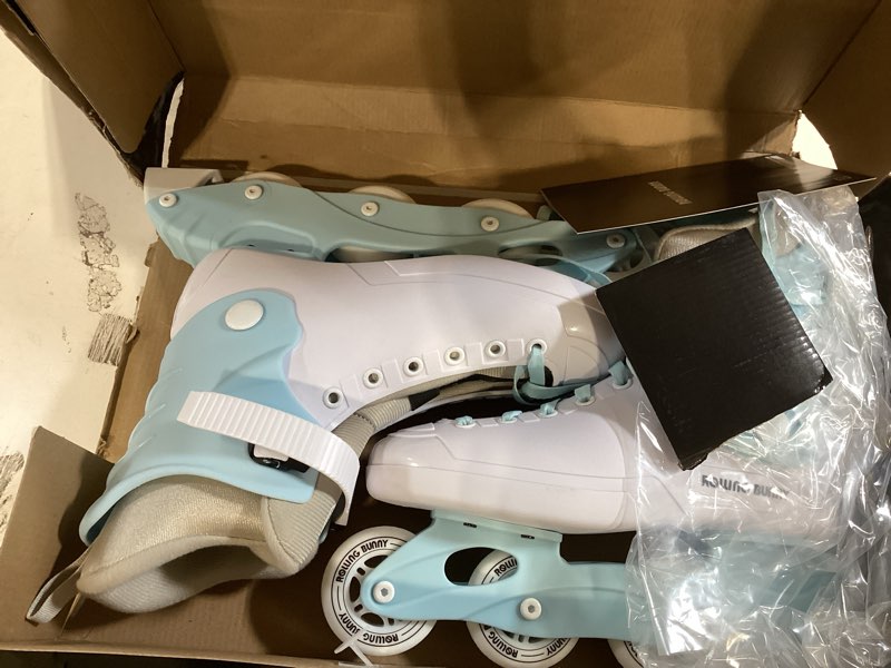 Condition photo showing Good Condition for inline skates for women girls - adult inline skates for outdoor and indoor, with durable outer shell and ankle support, abec-7 bearings, solid and comfortable blue / white us women 8