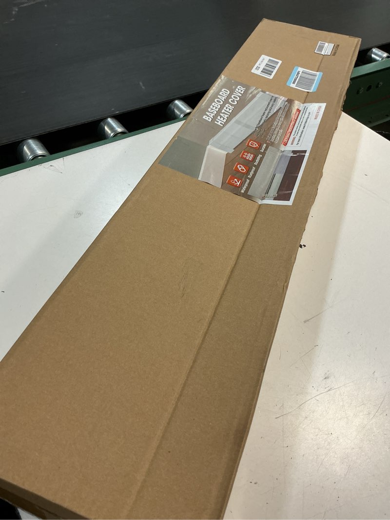 Condition photo showing New/Like New for 6ft steel easy slip-on baseboard heater cover with end caps for bathroom & hydronic system for replacing old cover, white cover 6ft?with end caps?