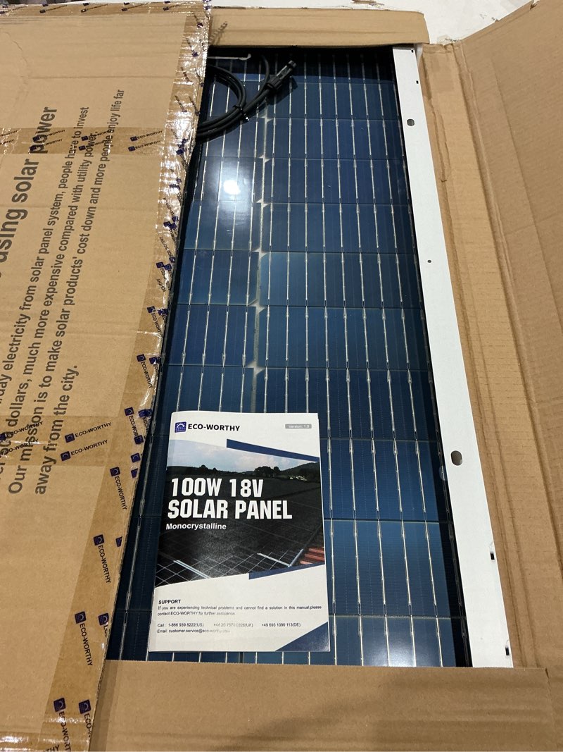 Condition photo showing As Is for item similar// eco-worthy 100 watt 18 volt solar panel